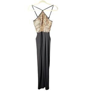 NWT Sequin Hearts Sz 3 Gold Black Event Jumpsuit Pockets Formal Wedding Guest